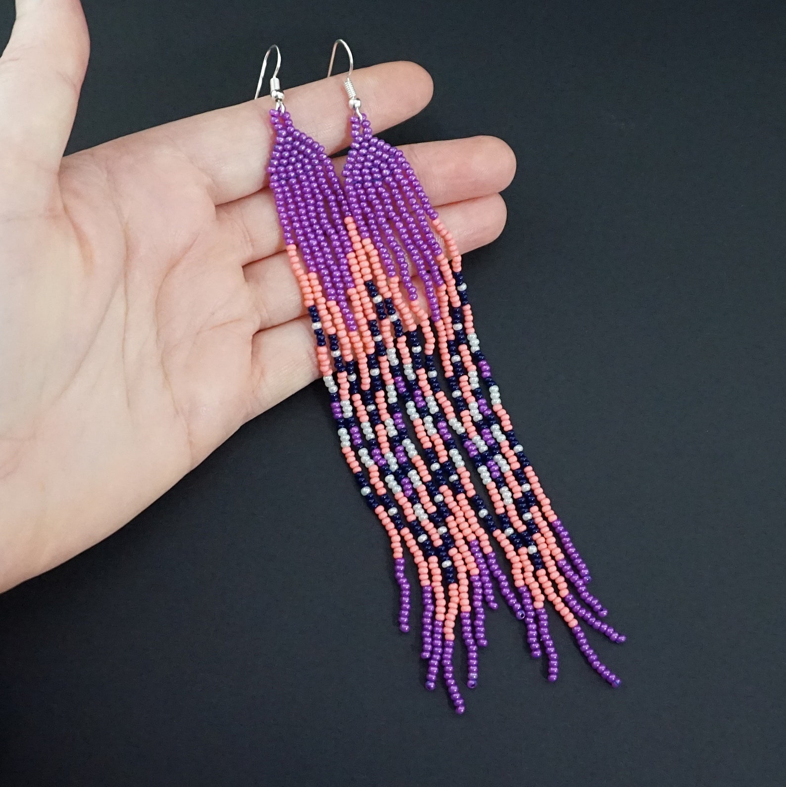 Extra long earrings Long beaded earrings Statement earrings Etsy