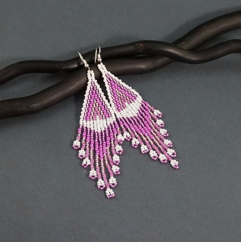 Pink Bohemian earrings Statement Large earrings Beaded Etsy