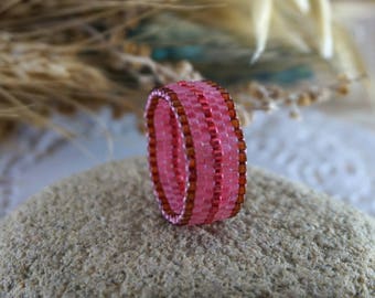 Love ring Pink jewelry Solitaire ring Seed bead ring Rose ring Promise ring Gift|For|Her Anniversary ring Dainty ring Gift|For|Girlfriend