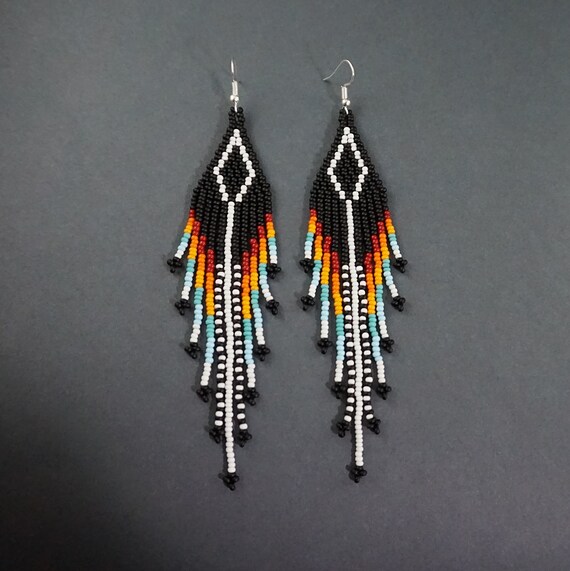 Surgical Steel Handmade Set Earrings Pendant Etno Boho Native American Vintage Diamond Shape Toho 110 Seed Bead Traditional Antiallergic