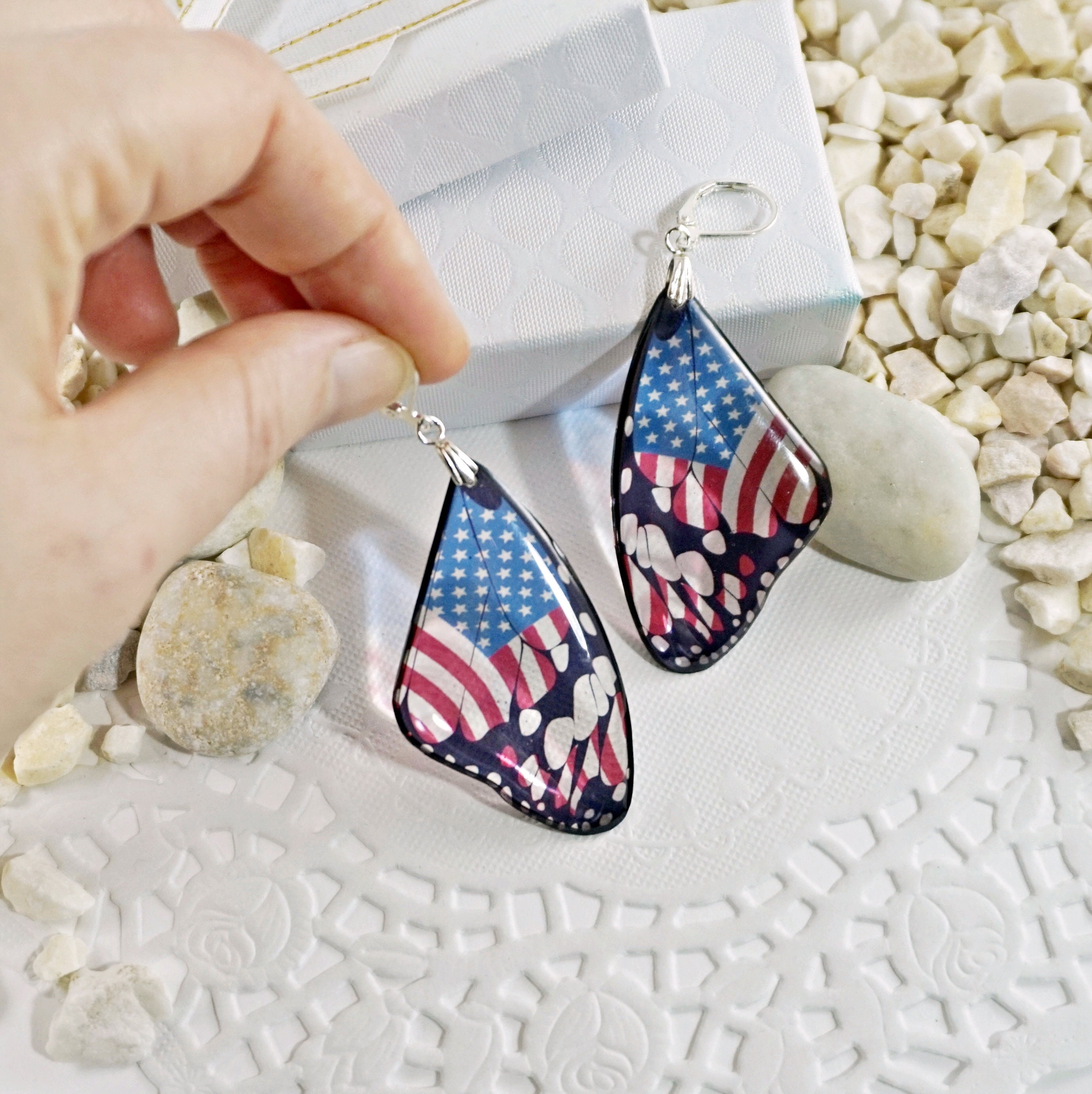 American Flag Butterfly Earrings Patriotic US Flag Statement | Etsy