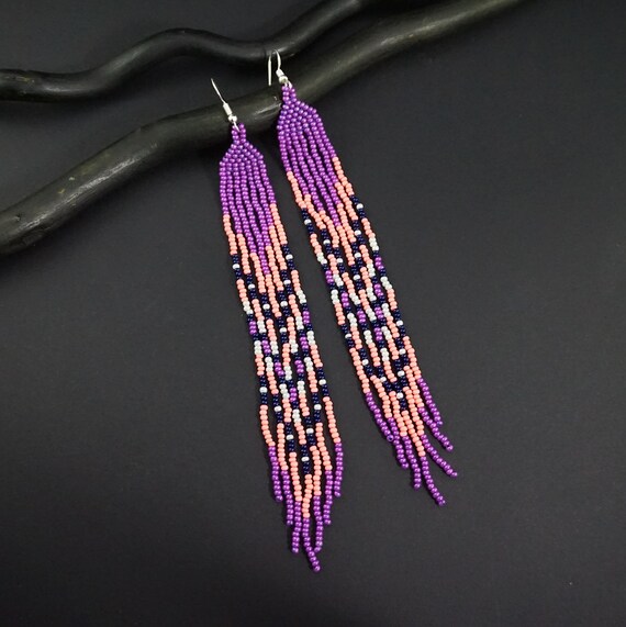 Extra long earrings Long beaded earrings Statement earrings Etsy