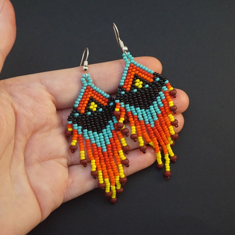 Native american beaded fringe earrings Clearance
