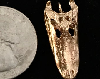 Crocodile Pendant Necklace Animal Jewelry Bronze Alligator Skull