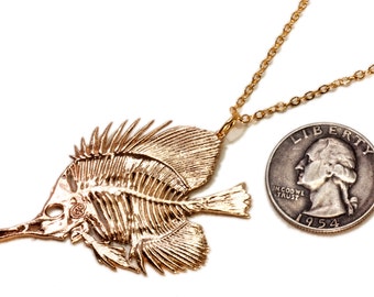 Fish Skeleton Necklace | Butterfly Fish Pendant | Fish Jewelry