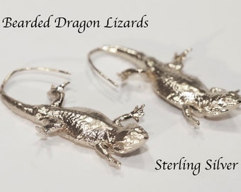 Bearded Dragon Lizard Earrings | Animal Jewelry | Silver Nature Pair of Earrings| Beardie | Pogona