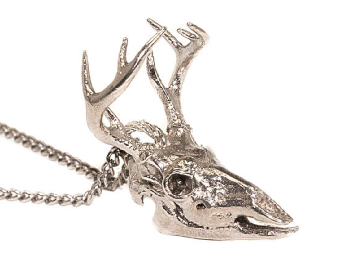 Hunting Jewelry Antlered Buck Deer Skull Necklace Bronze White Etsy