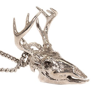 Hunting Jewelry Antlered Buck Deer Skull Necklace Bronze White Bronze Silver Deer Skull 3d Printed Deer Head image 1