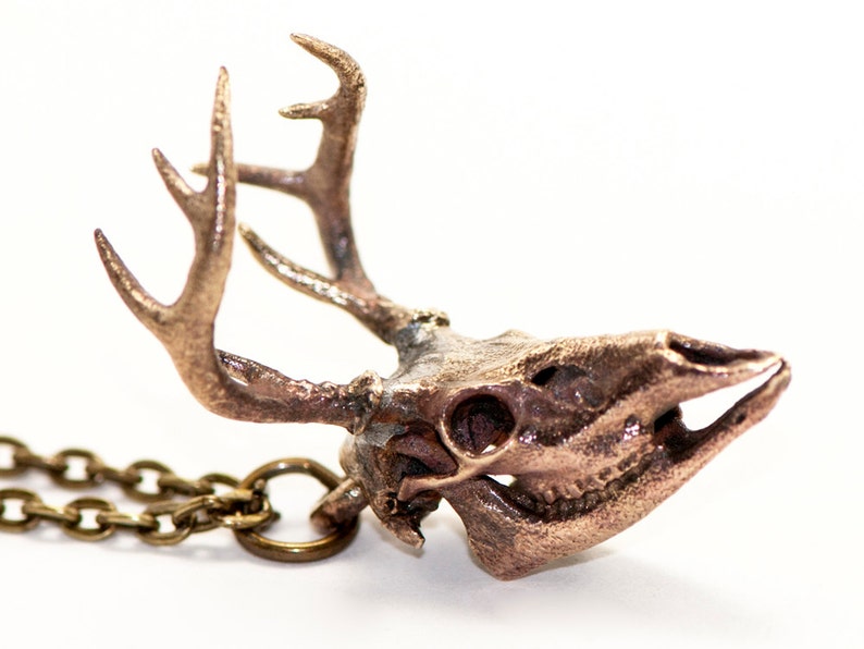 Hunting Jewelry Antlered Buck Deer Skull Necklace Bronze White Bronze Silver Deer Skull 3d Printed Deer Head image 5