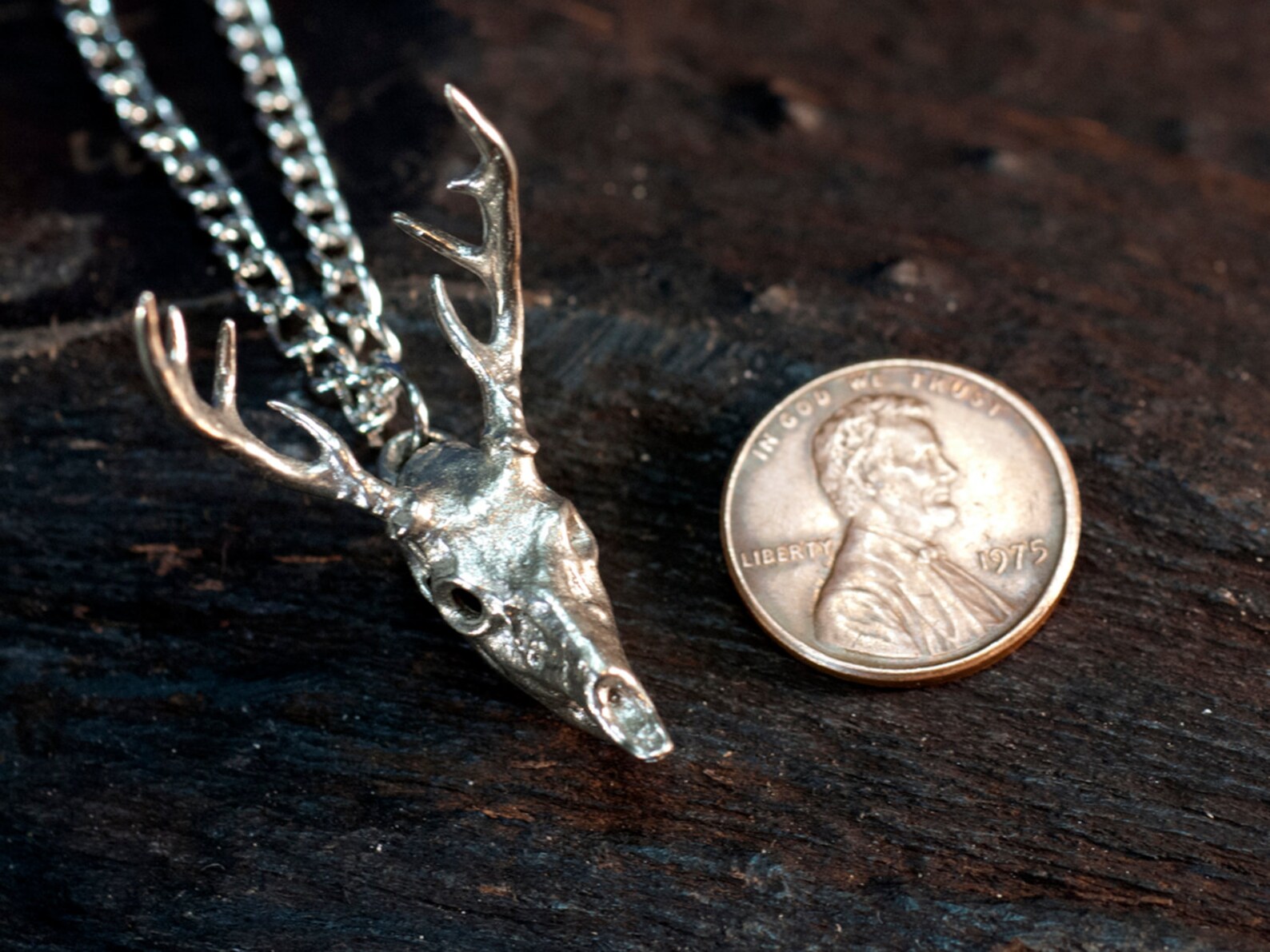 Hunting Jewelry Antlered Buck Deer Skull Necklace Bronze White Etsy