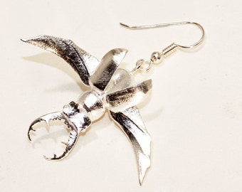 Beetle Jewelry | Flying Stag Beetle Insect Earrings | 3D Printed Beetle Earring