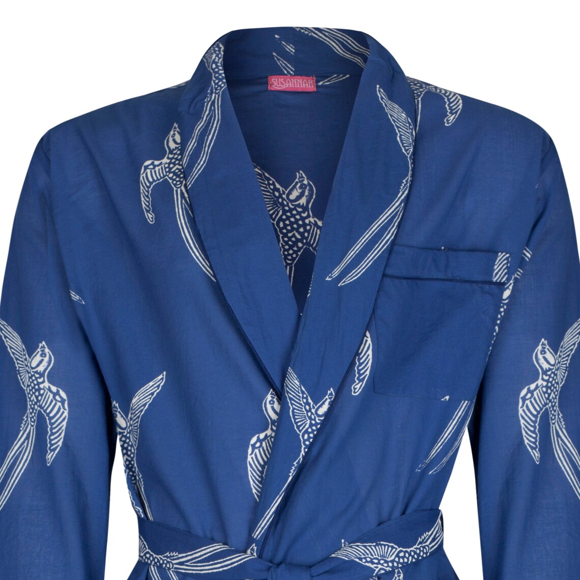 Men's Cotton Dressing Gown Lightweight Robe Dark Blue Etsy