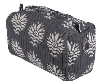 Wash Bag | Susannah Cotton | Toiletry | Make Up | MakeUp Bag | Sun Flower Grey Gray | Bathroom Travel | Shaving Bag | Men's Ladies Women's