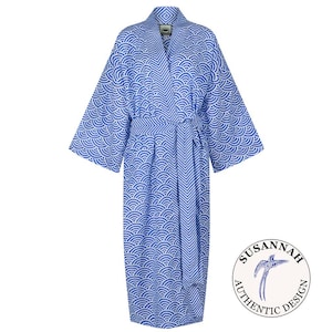 Bata de algodón Susannah KIMONO para señoras| Algodón ligero 100% orgánico | Yukata tradicionalmente impreso a mano | Albornoz de algodón