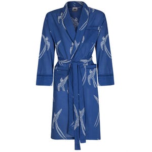 Men's Kimono Dressing Gown - Lightweight Blue Cotton Robe - Luxury Gift for Him - Japanese Style Loungewear