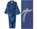 Blue Kimono Robe Ladies Dressing Gown - Hand Printed 100% Light Breathable Cotton Yukata Bathrobe for Women - Women's Boho Lightweight Robe 