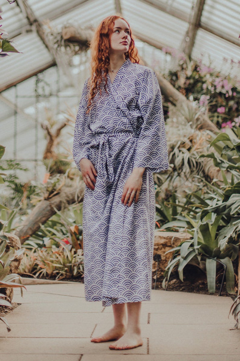 Kimono Robe Yukata 100 Light Organic Cotton Dressing Gown Etsy