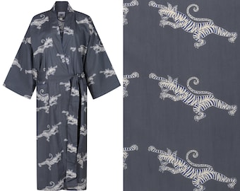 Susannah Cotton Kimono Robe Ladies Dressing Gown -  100% Cotton Bathrobe for Women - Fighting Tigers Lightweight Robe | Womens Kimono Robe