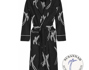 Men's Kimono Dressing Gown - Lightweight Black Cotton Robe - Luxury Gift for Him - Japanese Style Loungewear