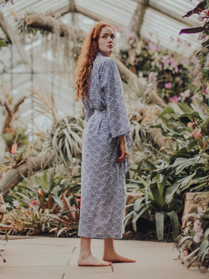 Kimono Robe Yukata 100 Light Organic Cotton Dressing Gown Etsy