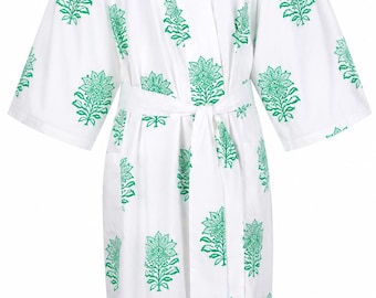 Susannah Cotton Kimono Robe Yukata - 100% Light Organic Cotton Dressing Gown - Hand Printed Long Robe Women - As in CW's "All American"