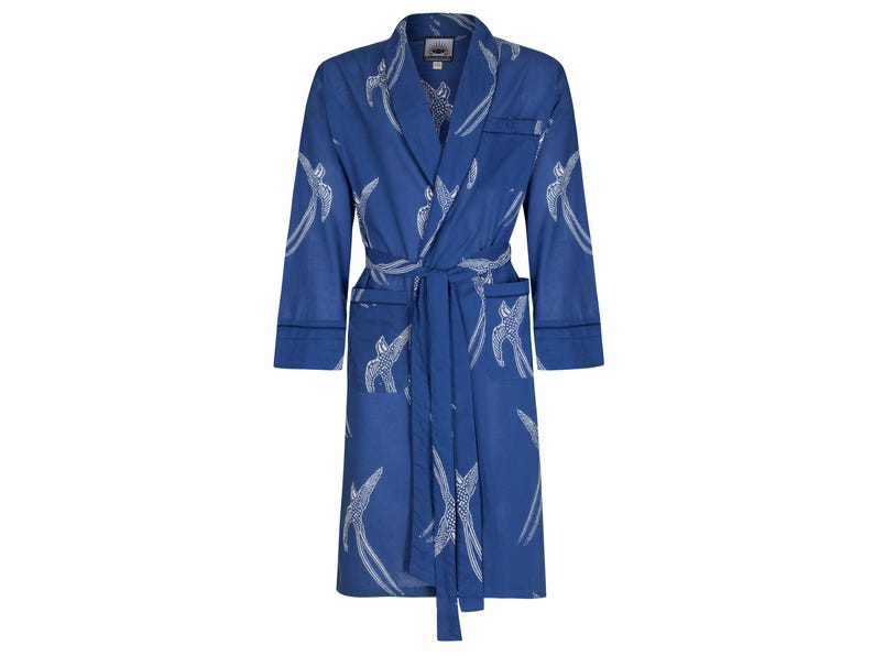 Men's Kimono Dressing Gown - Lightweight Blue Cotton Robe - Luxury Gift for Him - Japanese Style Loungewear image 1