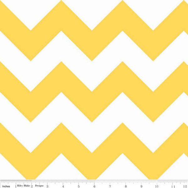 Half Yard - Large Chevron Yellow,  Riley Blake,  Yellow, White, Quilting Cotton Fabric, fabric Sale, Cotton Fabric, Destash, Zig Zag