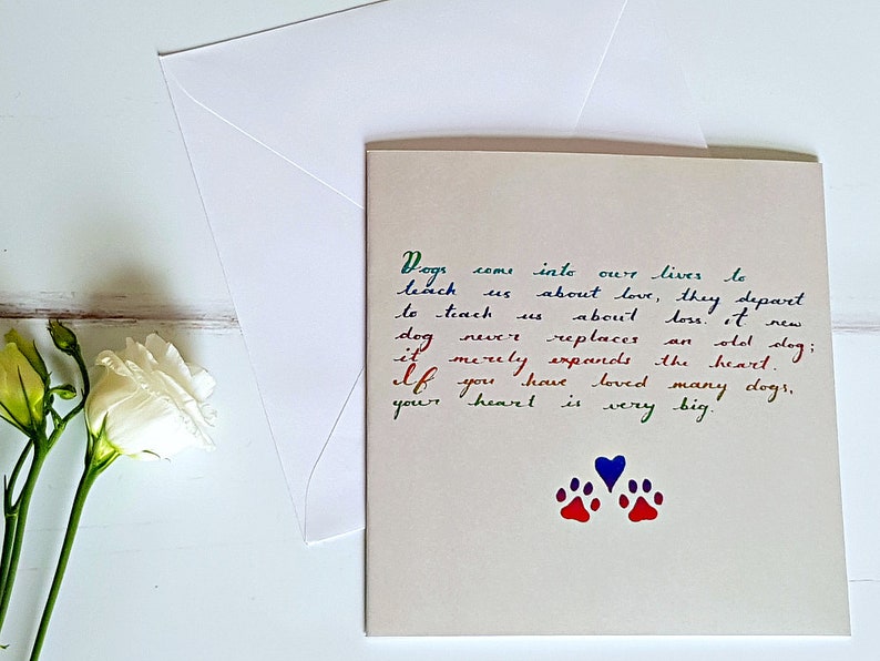 Dog Sympathy Card Dogs teach us about love and loss Handmade Quotation Card Pet Bereavement Support
