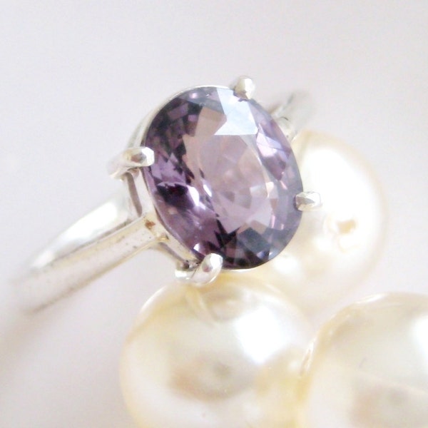 Purple spinel ring, natural stone ring, engagement ring, sterling silver ring, gemstone ring, bridesmaid jewelry, size 6.25