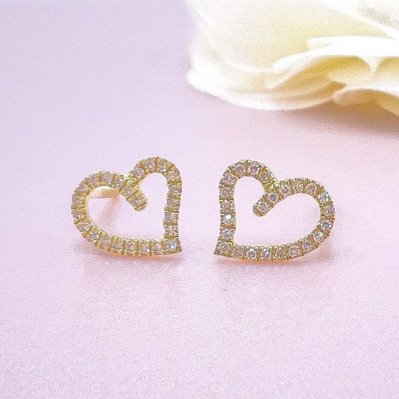 Heart Earrings Outline Design Sparkling Cubic Zirconia 14k Gold-plated Silver Heart Earrings Outline Design Sparkling Cubic Zirconia 14k Gold-plated Silver