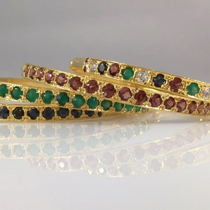 Fine Genuine Gemstone 22K Heavy Electroplated Bangle Bracelet (1.75Ctw), New