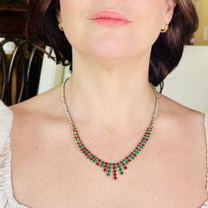 Vintage Genuine Pyrope Garnet & Green Onyx &quot;Cleopatra&quot; Necklace, New 19&quot;