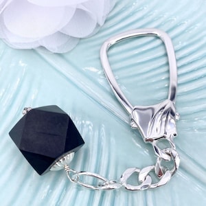 Sterling Silver & Genuine Azabache (16Mm Black Jet) Keychain, 4.5&quot;, New