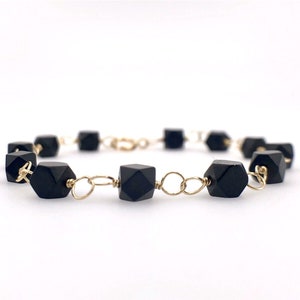Azabache & Solid14k Gold Baby Bracelet,5.25&quot; Oro 14K Pulsera Bebe