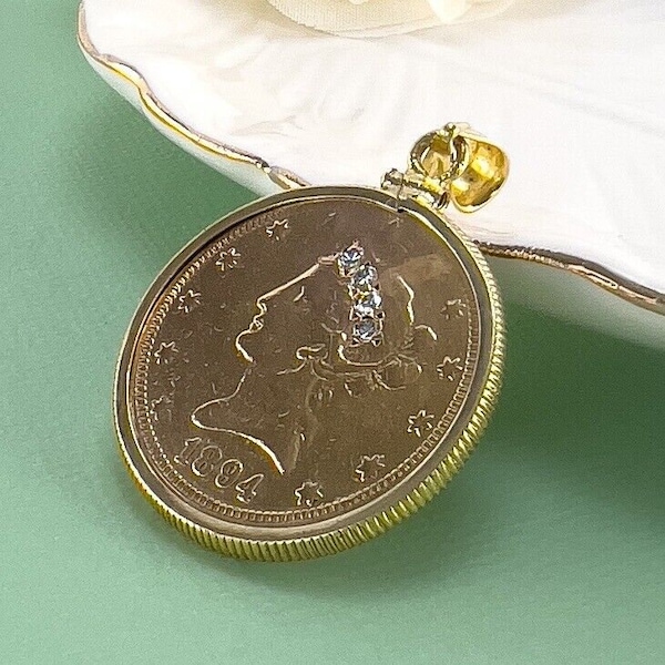 Antique 1894 Liberty Eagle Coin & Diamond Pendant, New