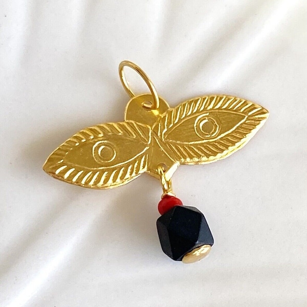 Dije Ojos De Santa Lucia, Azabache Genuino,Solid Yellow Gold, Eye Amulet Pendant