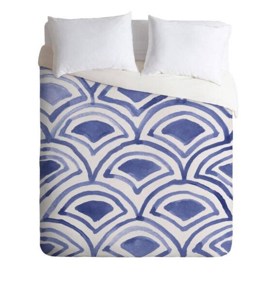 Duvet Cover Blue And White Geometric Wave Pattern Natalie Baca Bedding Comforter Bedroom Decor Dorm Apartment