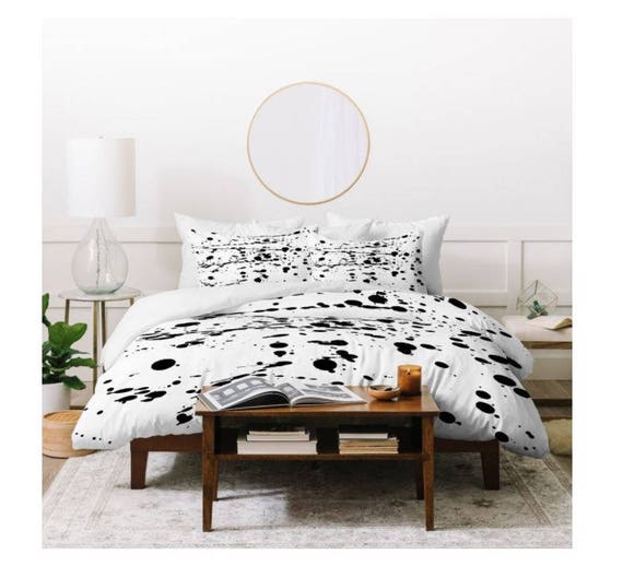 Duvet Cover Splatter Paint Black And White Paint Drips Etsy