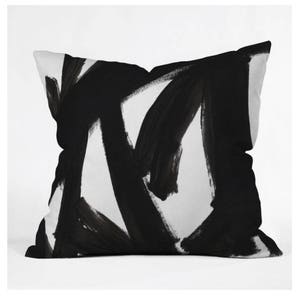 Throw Pillow, Black and White, minimalist, Pillow, brush strokes, couch, chair, bed, home decor, apartment, dorm, modern, contemporary