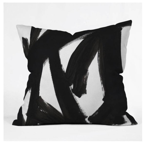 Throw Pillow, Black and White, minimalist, Pillow, brush strokes, couch, chair, bed, home decor, apartment, dorm, modern, contemporary