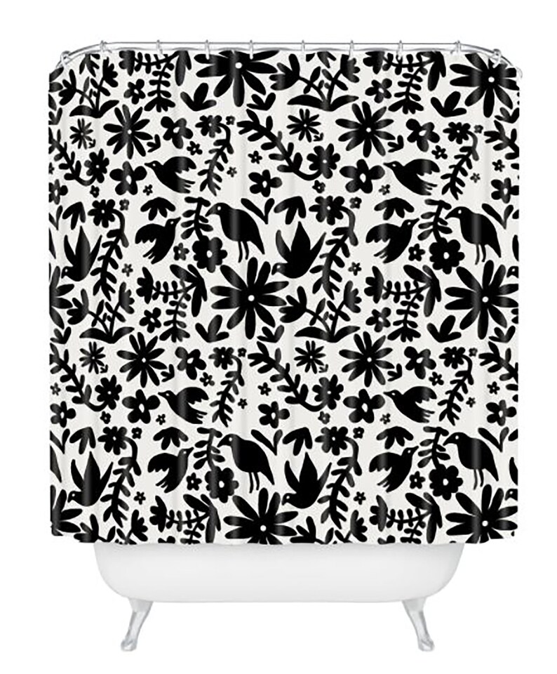 Tub Flowers Fl Design Bathroom Decor Leaves Otomi Print Black White Shower Curtain Birds Mexican Home Living Tomtherapy Co Il Tub Flowers Fl Design Bathroom, Black And White Flower Shower Curtain