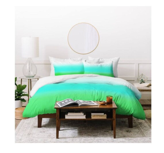 Duvet Cover Ombre Dip Dye Aquamarine Lime And White Etsy