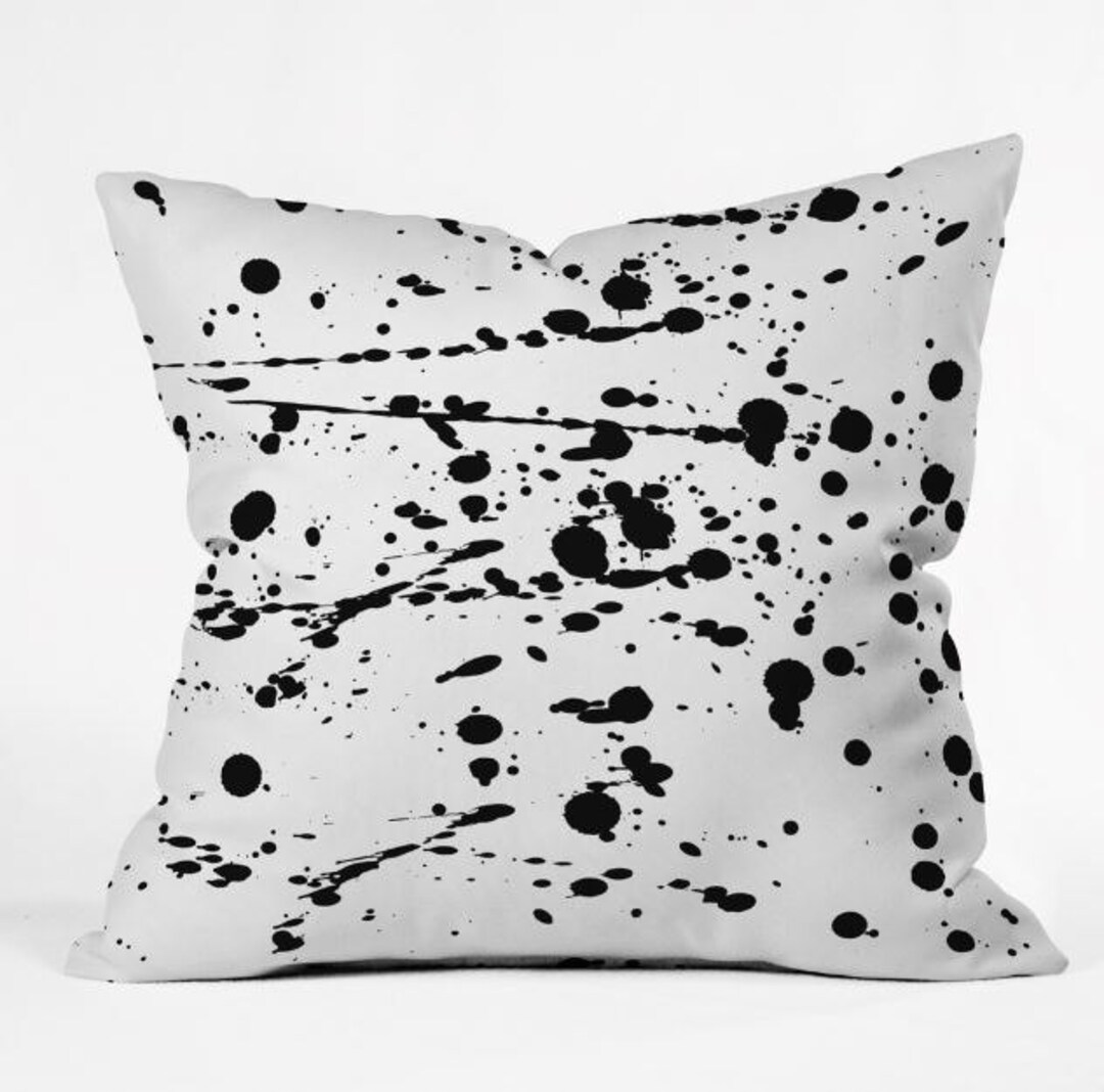 Throw Pillow, Black and White, Splatter Paint, Paint Drips, Modern