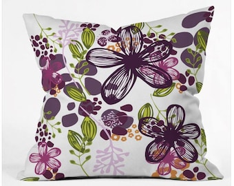 Floral Throw Pillow, Plum Purple Flowers, Modern Home Decor
