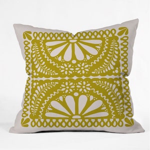 Throw Pillow, Mexican, Fiesta, Papel Picado, flowers, flower, Fiesta De Flores in Olive, home decor, bedroom, living room, apartment, dorm