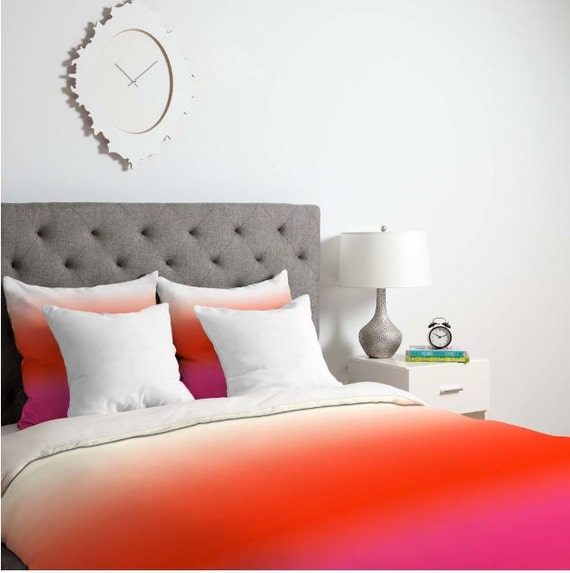 Duvet Cover Ombre Dip Dye Under The Sun Red Pink And White Etsy