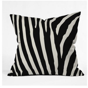 Throw Pillow, Zebra Stripe in Black and Off White, animal print, zebra print, home decor, apartment, dorm, zebra, bedroom, living area