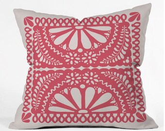 Red Fiesta de Flores Throw Pillow, Mexican Papel Picado Decor