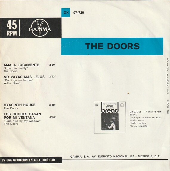 The Doors Amala Locamente 7 Vinyl 45 4 Song Mexico Ep On Electra Gamma Records Love Her Madly