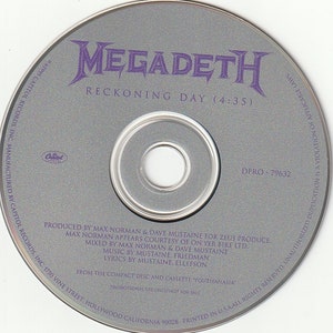 Megadeth Reconing Day Rare US Promo Only CD Single w/ Back Art